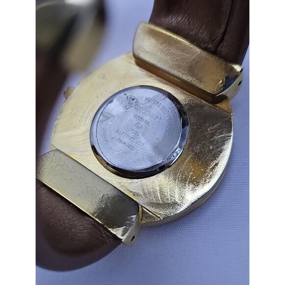 Gruen Womens Wrist Watch Tan Hard Bracelet Band Silver Trim White Face Quartz - Picture 7 of 8